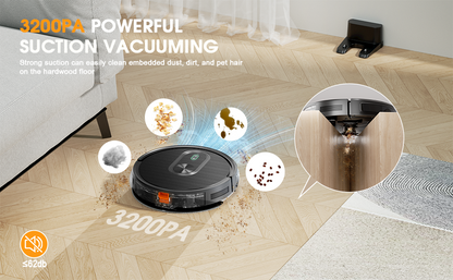 Robot Vacuum and Mop Combo, 2 in 1 Vacuuming & Mopping Robot with Schedule, App/Bluetooth/Voice, 3200Pa Max Suction, Self-Charging Robot Vacuum Cleaner, Slim, Ideal for Pet Hair, Hard Floor, Carpet