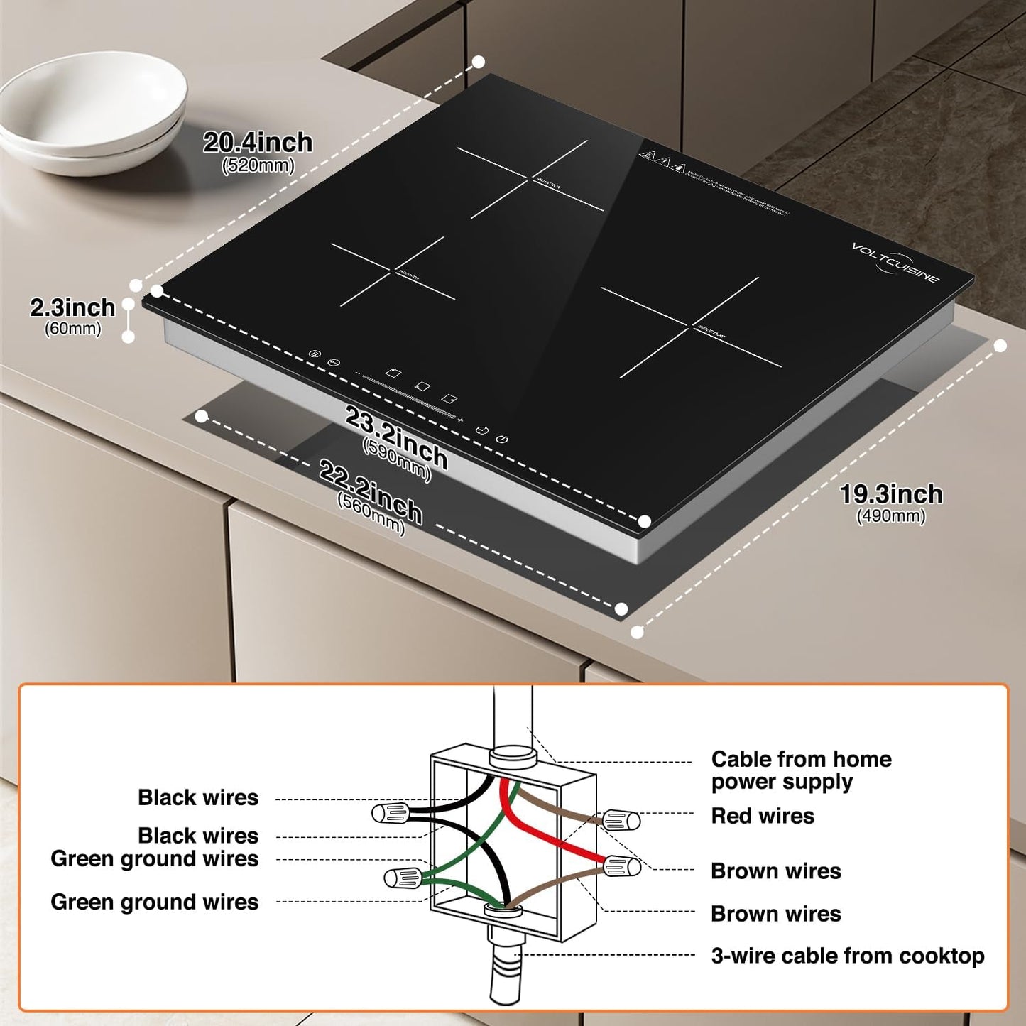 24 inch Induction Cooktop, 5400W Hot Plate Electric Stove for Countertop, Precision Top Induction Burner, Powerful with 9 Preset Power Levels, Child Safety Lock,Independent Timer with Mat