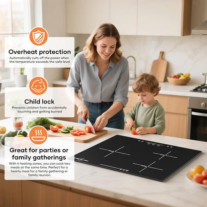 24 inch Induction Cooktop, 5400W Hot Plate Electric Stove for Countertop, Precision Top Induction Burner, Powerful with 9 Preset Power Levels, Child Safety Lock,Independent Timer with Mat