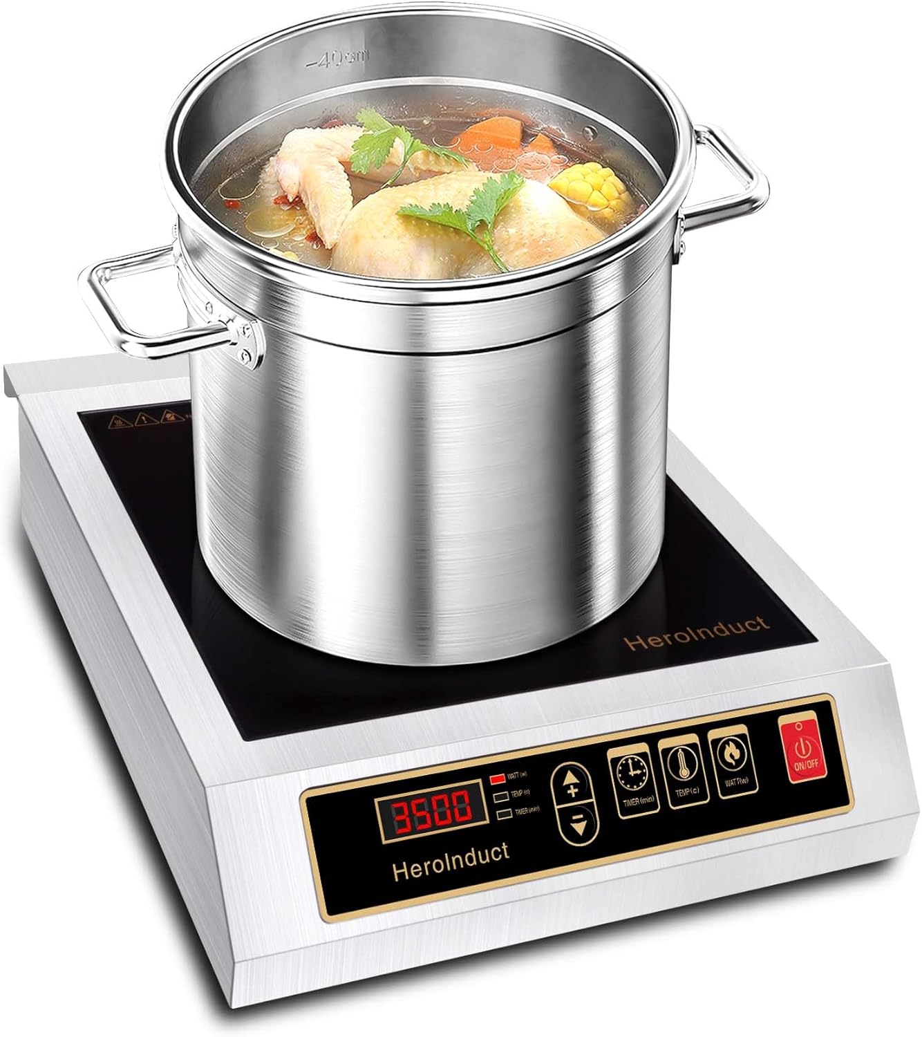 3500W Commercial Induction Cooktop, 208V-240V Electric Countertop Burner with Touch Screen & Button Control, Multiple Temperature Settings, Safety Protection Features for Professional Kitchens (Black)