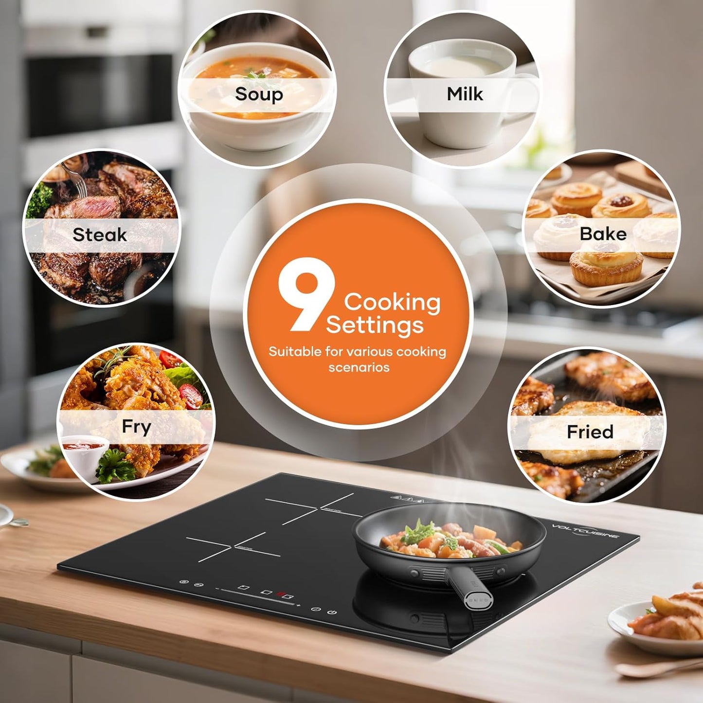 24 inch Induction Cooktop, 5400W Hot Plate Electric Stove for Countertop, Precision Top Induction Burner, Powerful with 9 Preset Power Levels, Child Safety Lock,Independent Timer with Mat