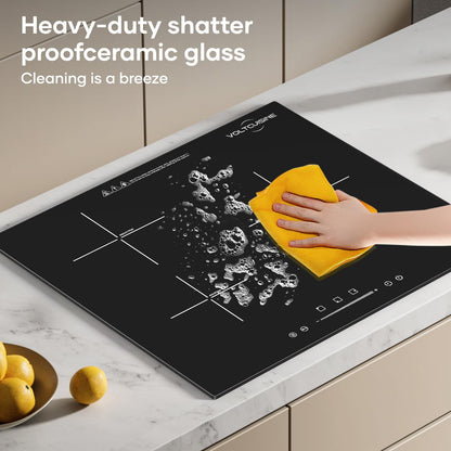 24 inch Induction Cooktop, 5400W Hot Plate Electric Stove for Countertop, Precision Top Induction Burner, Powerful with 9 Preset Power Levels, Child Safety Lock,Independent Timer with Mat