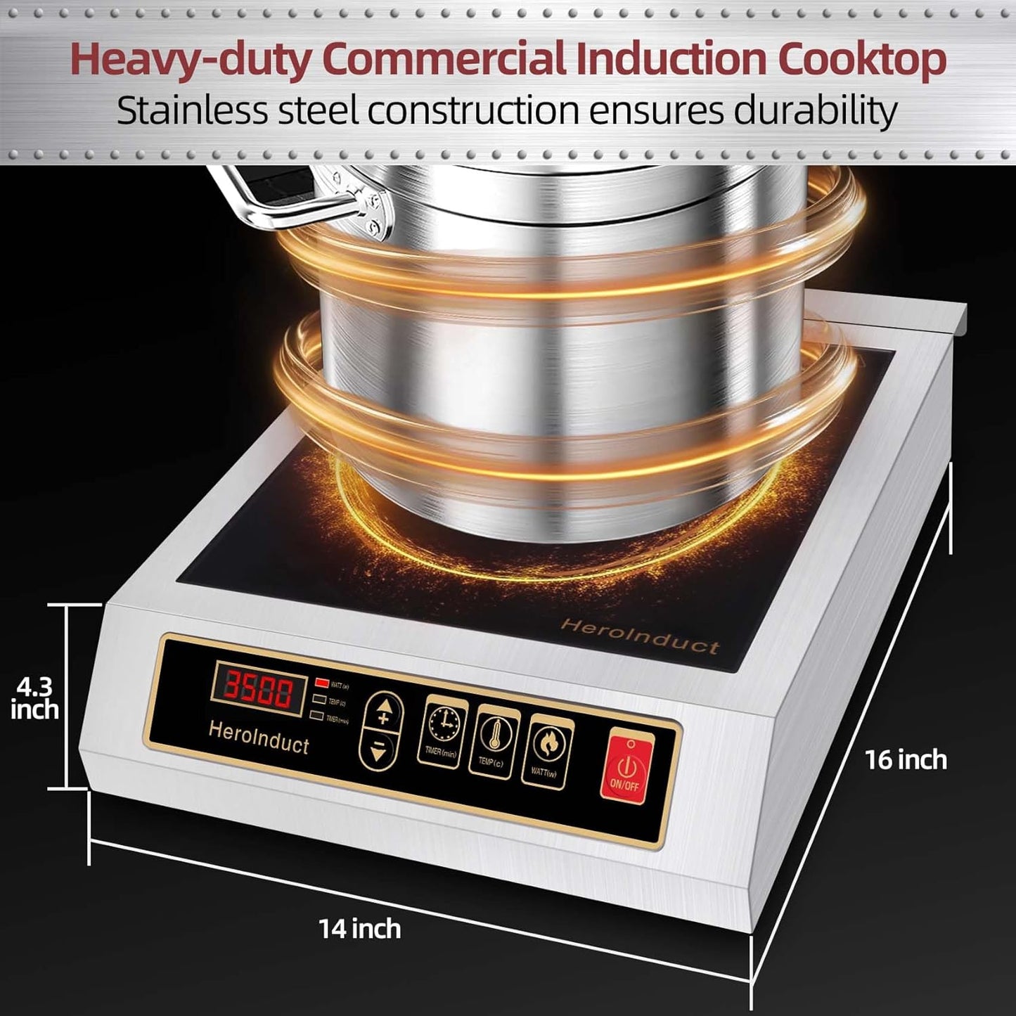 3500W Commercial Induction Cooktop, 208V-240V Electric Countertop Burner with Touch Screen & Button Control, Multiple Temperature Settings, Safety Protection Features for Professional Kitchens (Black)