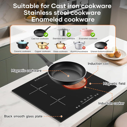 24 inch Induction Cooktop, 5400W Hot Plate Electric Stove for Countertop, Precision Top Induction Burner, Powerful with 9 Preset Power Levels, Child Safety Lock,Independent Timer with Mat