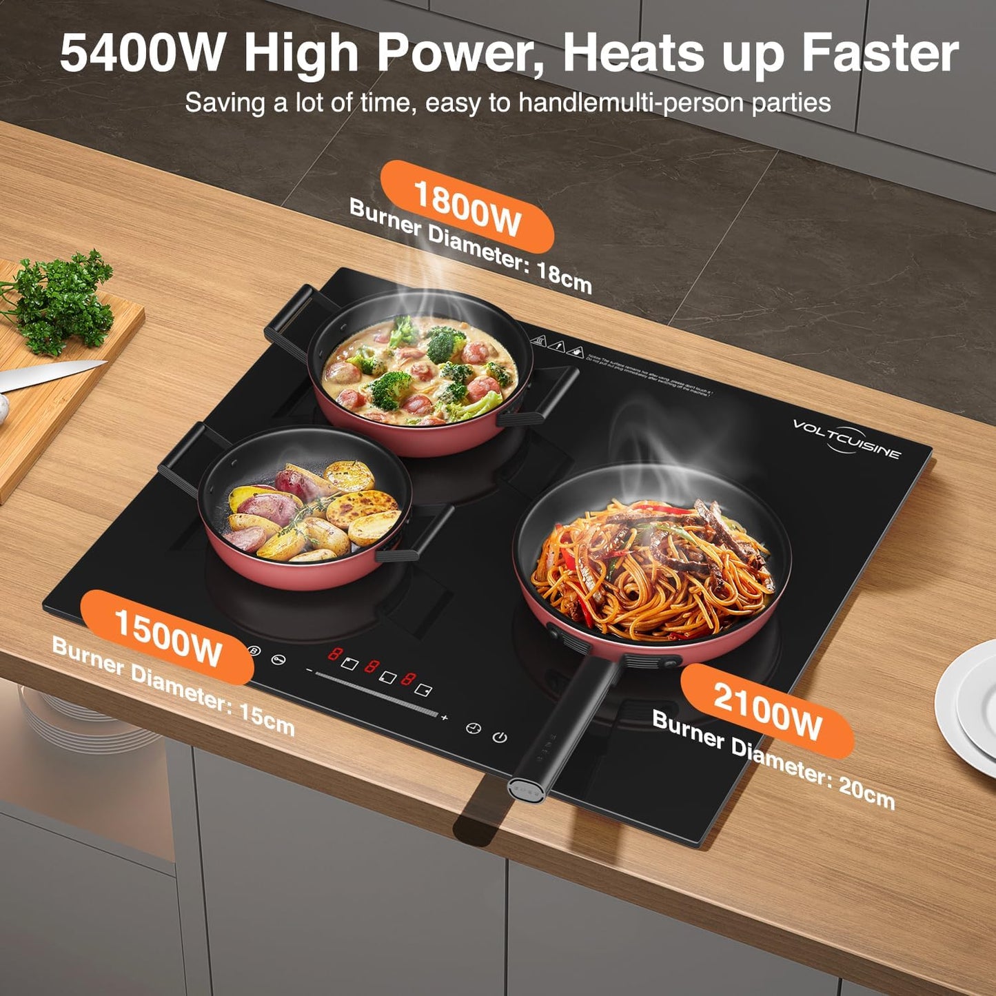 24 inch Induction Cooktop, 5400W Hot Plate Electric Stove for Countertop, Precision Top Induction Burner, Powerful with 9 Preset Power Levels, Child Safety Lock,Independent Timer with Mat